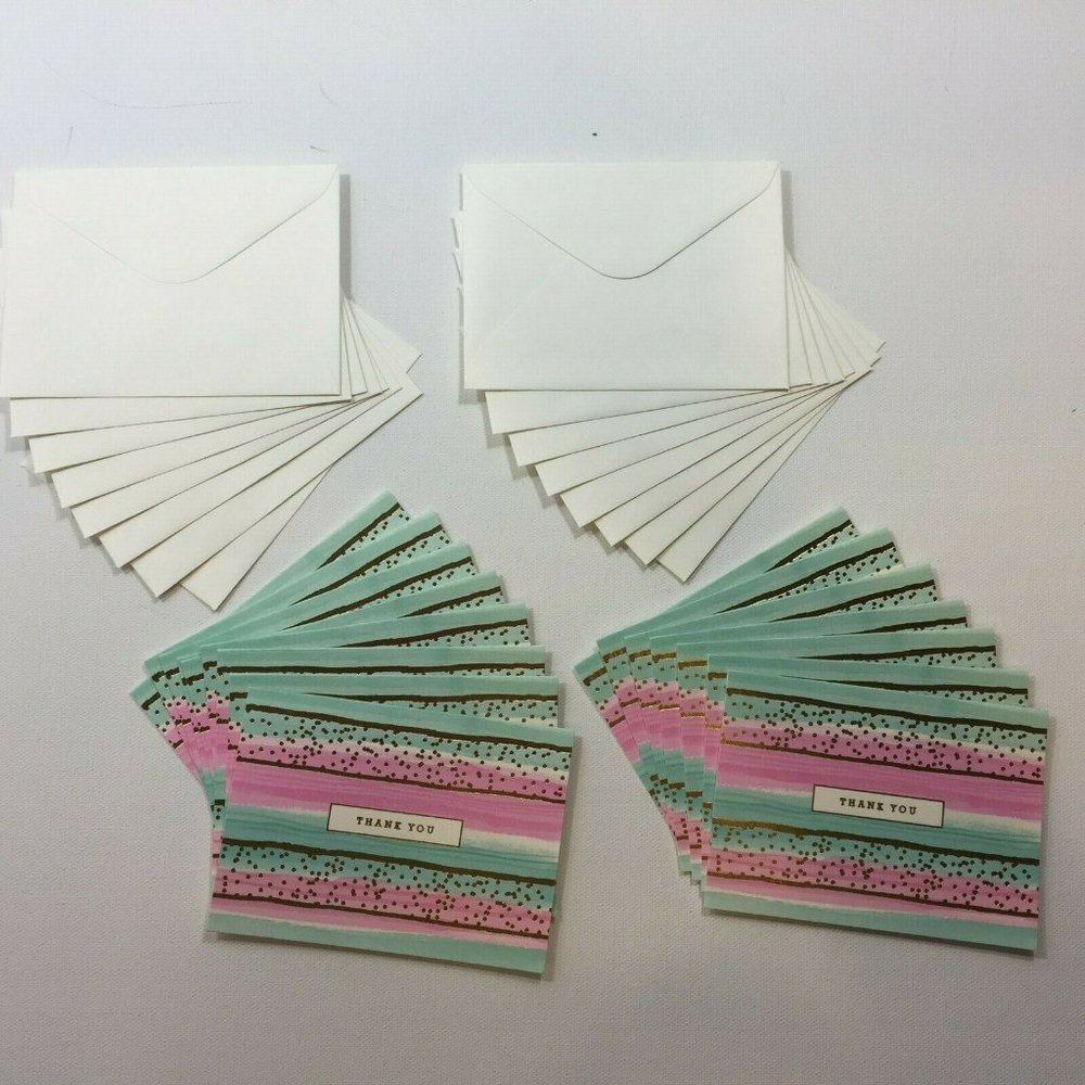 Clementine Paper 15 Thank You Pink Turquoise Notecards Envelopes Gold Confetti